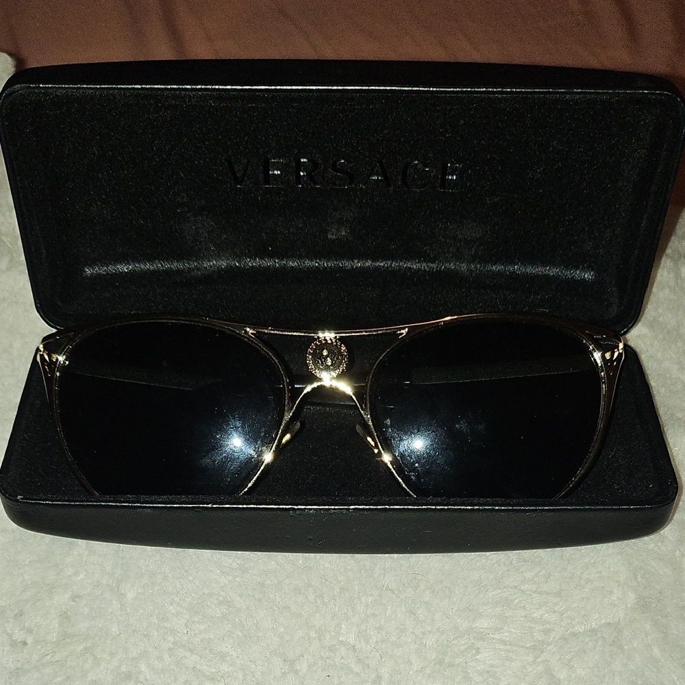 Versace Black and Gold Aviator Sunglasses